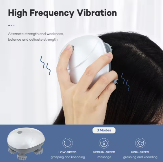 Handheld Electric Scalp & Neck Massager – 4 Rotating Heads, IPX6 Waterproof