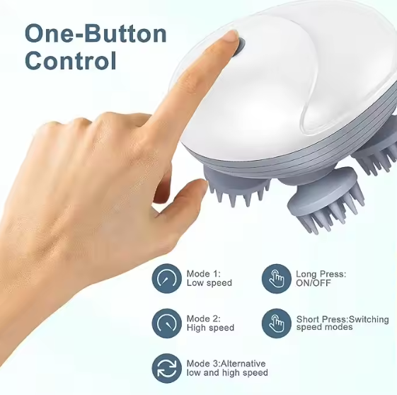 Handheld Electric Scalp & Neck Massager – 4 Rotating Heads, IPX6 Waterproof