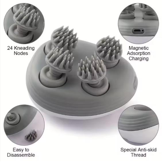 Handheld Electric Scalp & Neck Massager – 4 Rotating Heads, IPX6 Waterproof